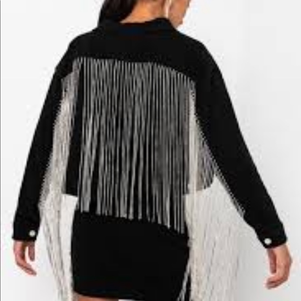 Azalea wang dolly rhinestone denim fringe jacket